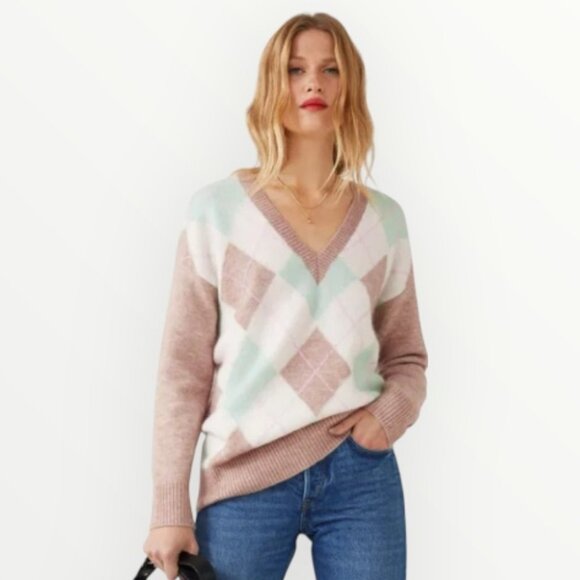 & Other Stories Oversized Argyle Patterned Mohair Jumper - Picture 2 of 10